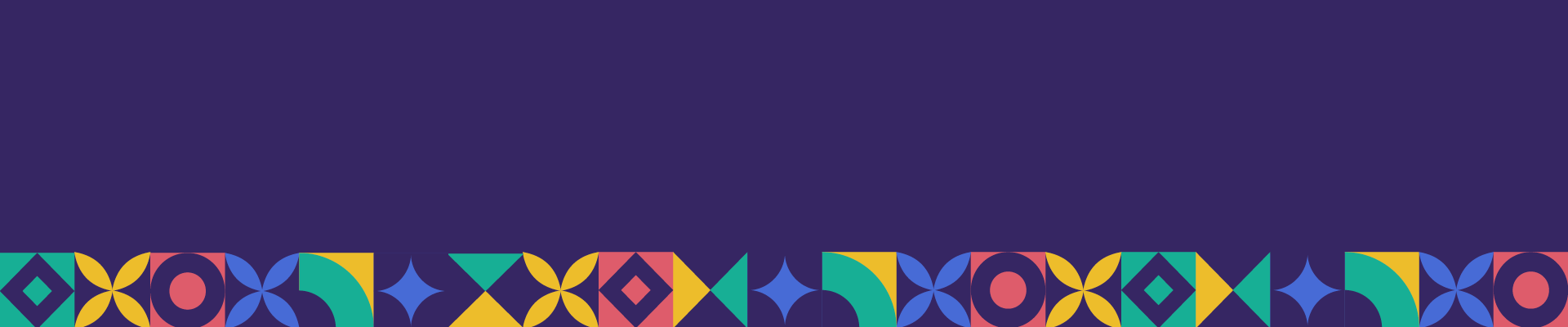 Purple background with colourful graphic of shapes at the bottom of the banner 