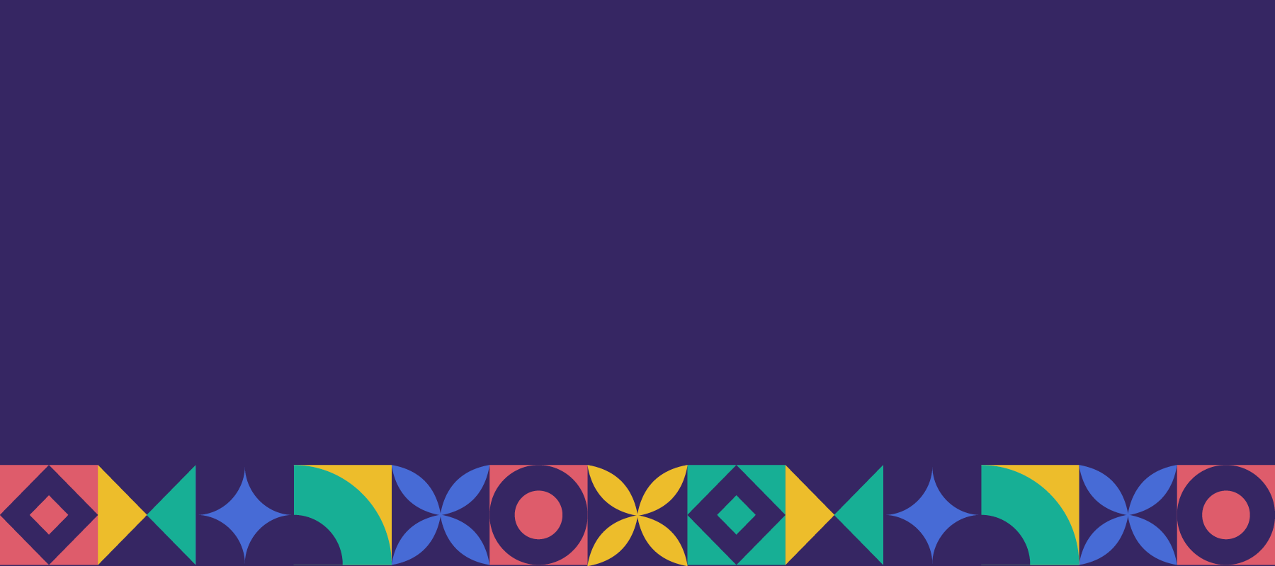 Purple background with colourful graphic of shapes at the bottom of the banner 