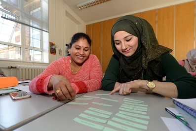 Students studying notes
