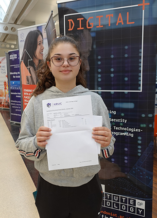 Loredana receiving her GCSE results